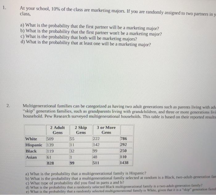 Solved 1. At your school, 10% of the class are marketing | Chegg.com