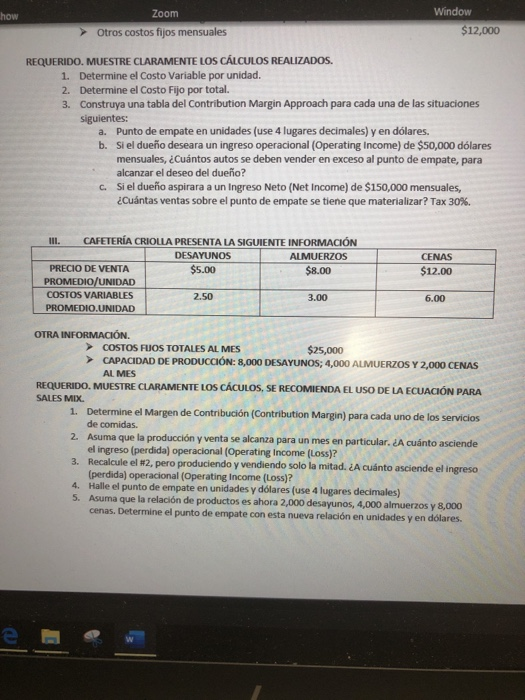 how Zoom Window $12,000 Otros costos fijos mensuales 