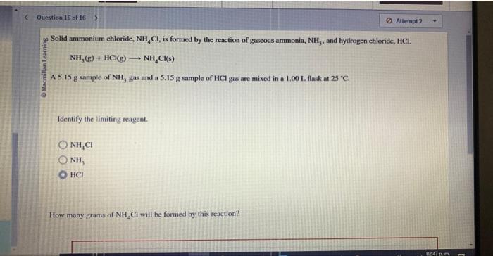 Solved Solid Ammonium Chloride Nh Cl Is Formed By The