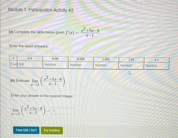Solved Module 1: Participation Activity #3 (a) Complete the | Chegg.com