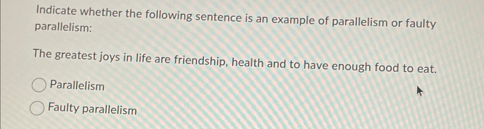 Solved Indicate whether the following sentence is an example | Chegg.com