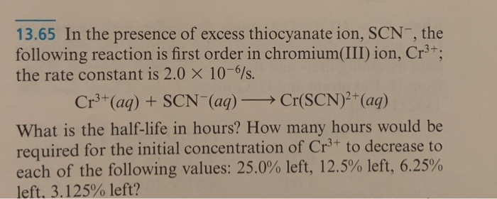 Solved 13.65 In the presence of excess thiocyanate ion, SCN | Chegg.com