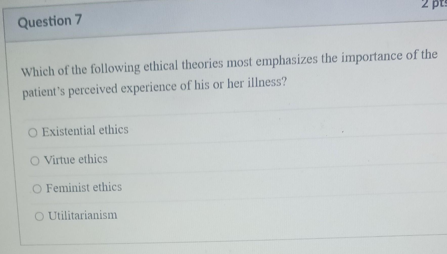 Solved Which of the following ethical theories most | Chegg.com