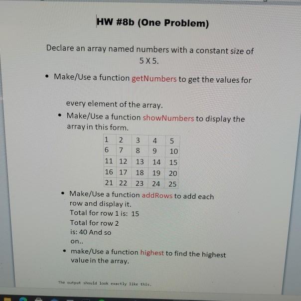 Solved HW #8b (One Problem) Declare an array named numbers | Chegg.com