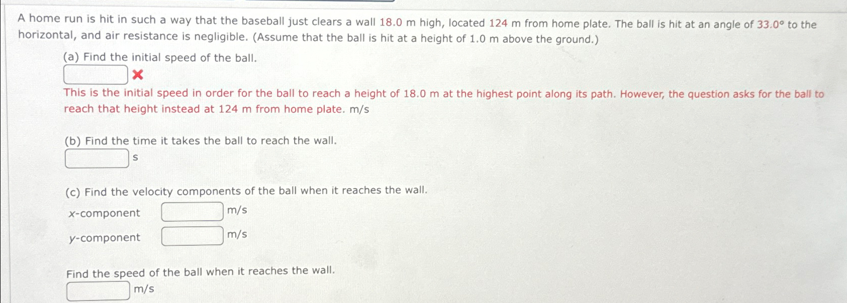 Solved A home run is hit in such a way that the baseball | Chegg.com