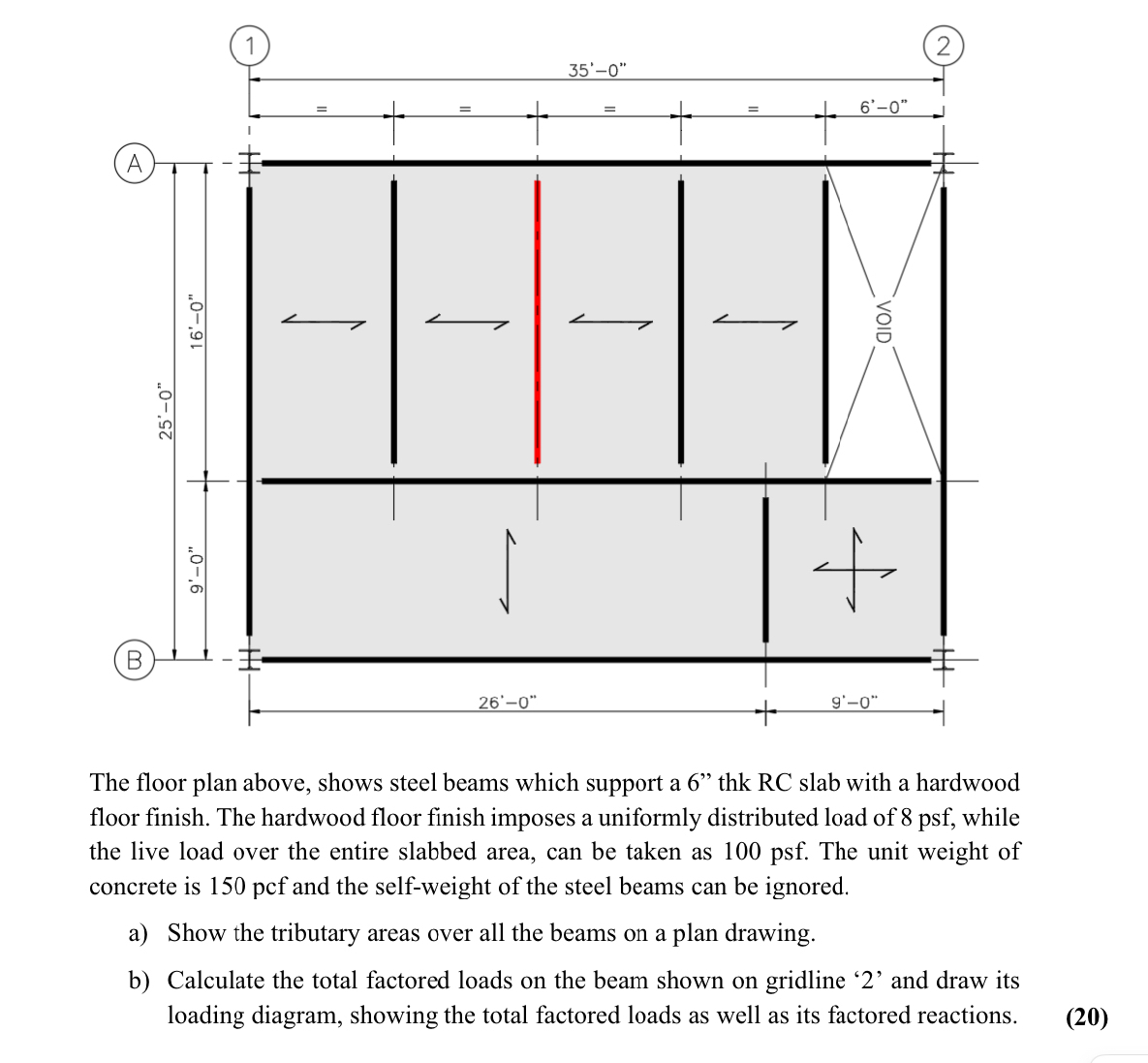 Solved The floor plan above, shows steel beams which support | Chegg.com