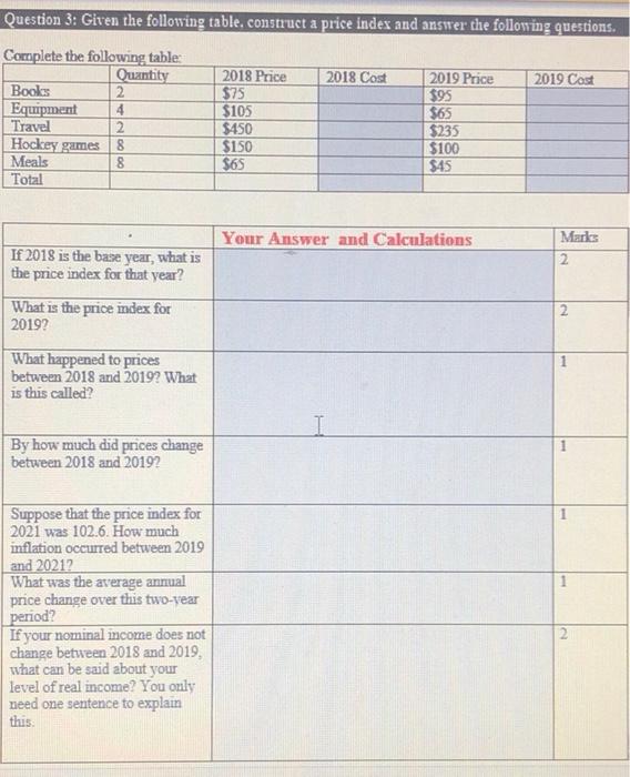 Solved Question 3: Given the following table, construct a | Chegg.com