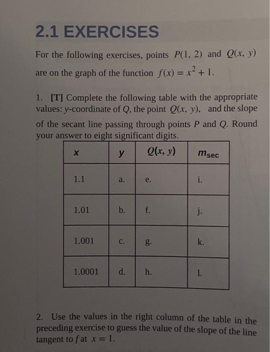 Solved For The Following Exercises, Points P(1,2) And Q(x,y) | Chegg.com