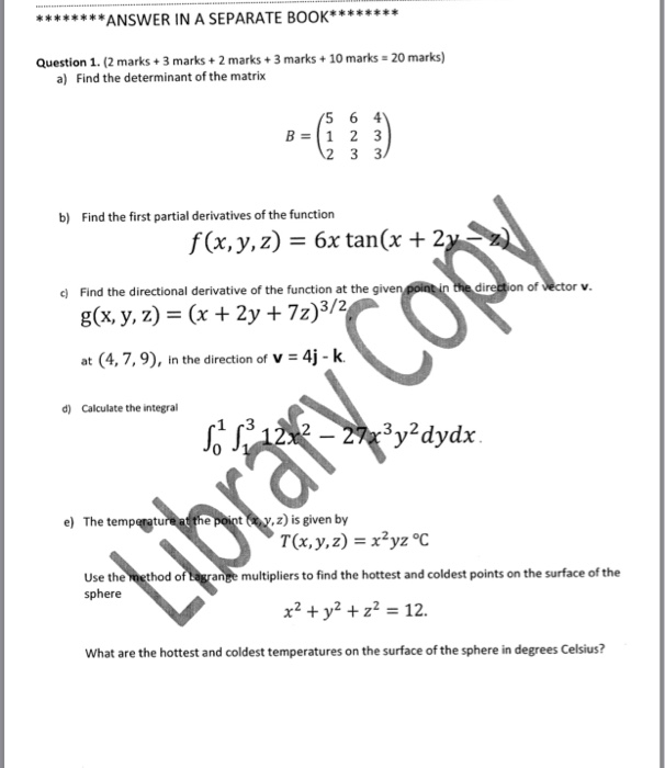 Solved Answer In A Separate Book Question 1 2 Mark Chegg Com