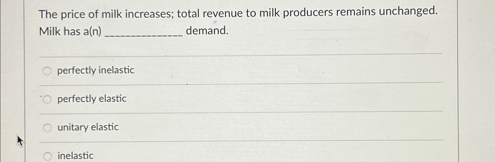 Solved The price of milk increases; total revenue to milk | Chegg.com