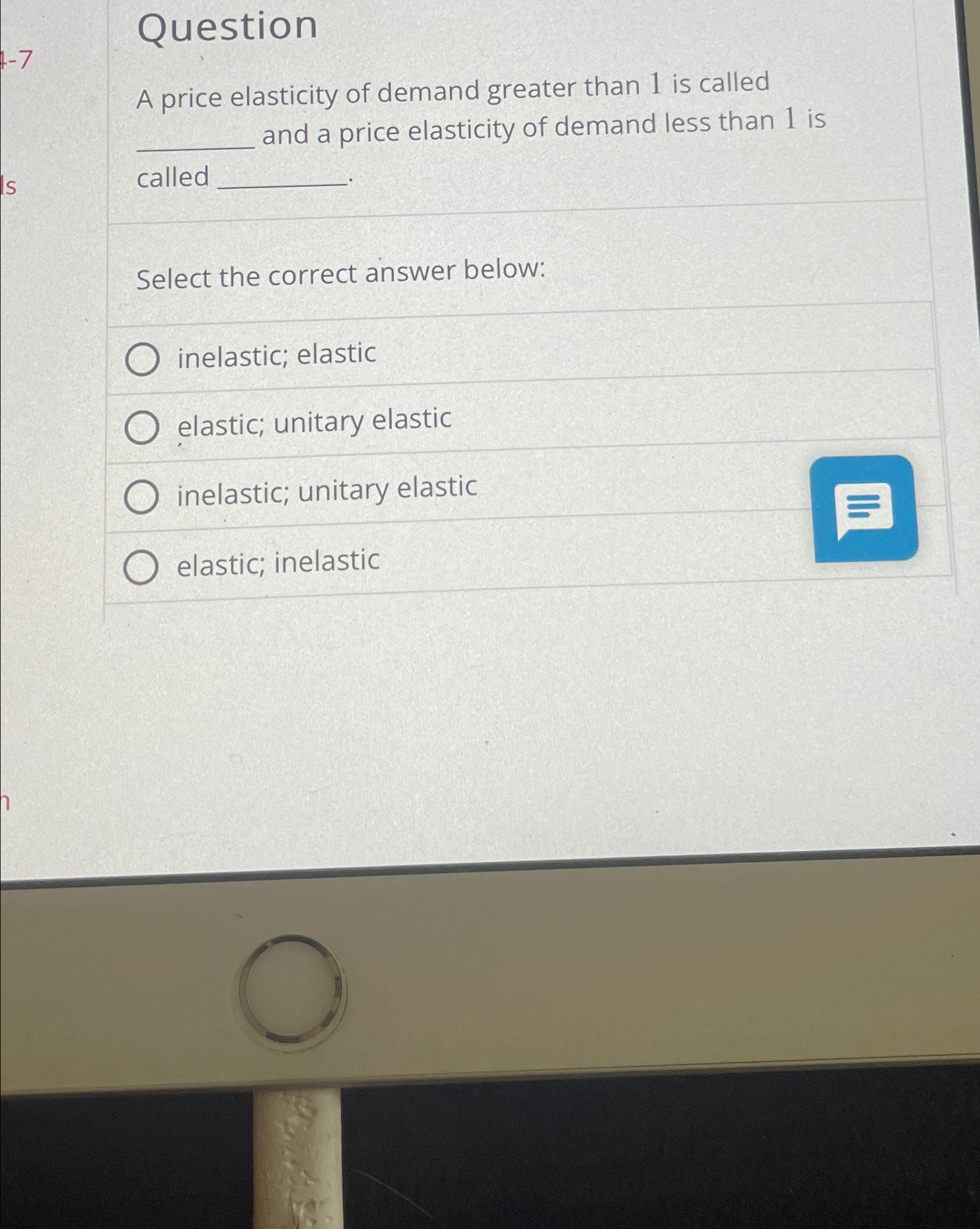 Solved QuestionA price elasticity of demand greater than 1 | Chegg.com