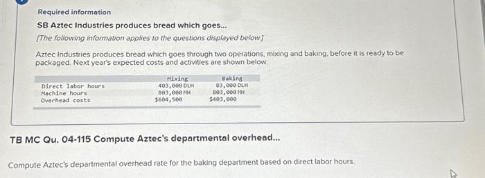 Solved Required information SB Aztec Industries produces | Chegg.com