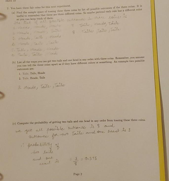 Class worksheet Math 10 Introduction to probability | Chegg.com