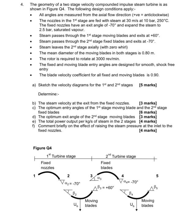Solved 4. The geometry of a two stage velocity compounded | Chegg.com
