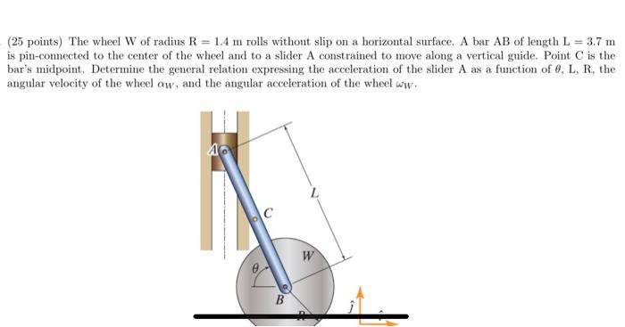Solved (25 points) The wheel W of radius R = 1.4 m rolls | Chegg.com