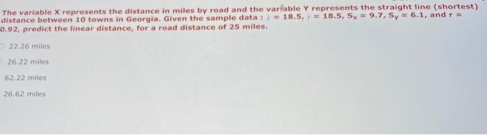 Solved The variable X represents the distance in miles by | Chegg.com