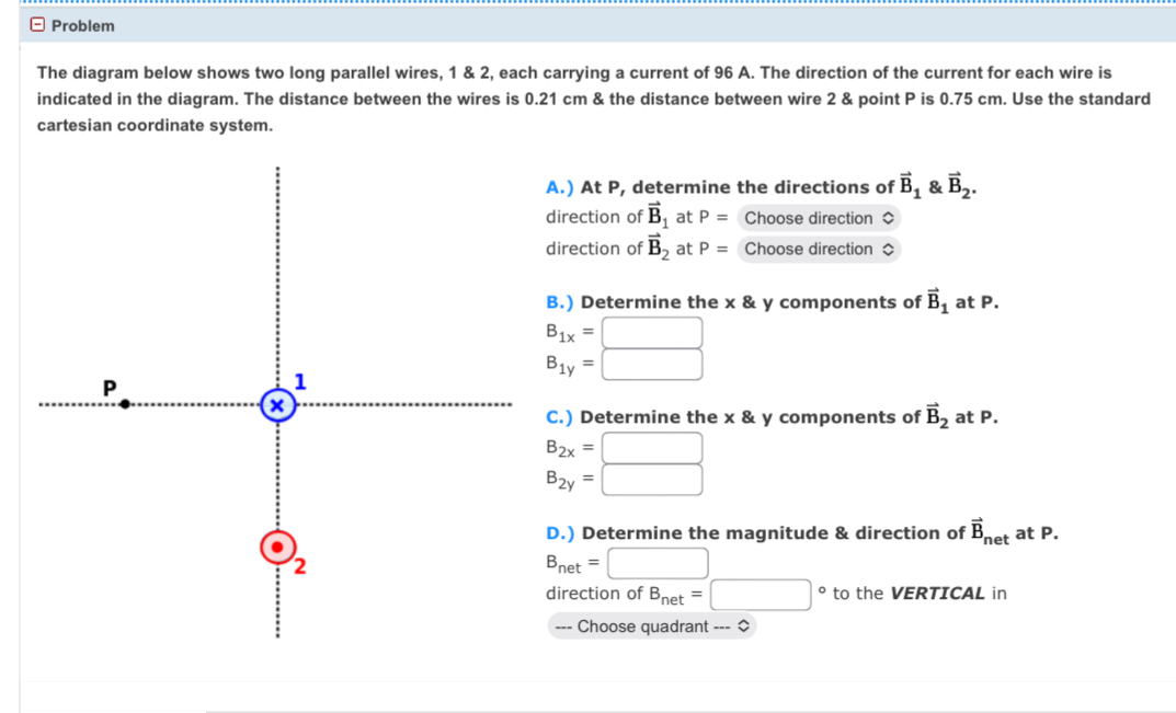 Solved The Diagram Below Shows Two Long Parallel Wires, 1&2, | Chegg.com