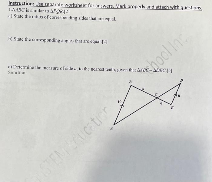 Solved Instruction: Use separate worksheet for answers. Mark | Chegg.com