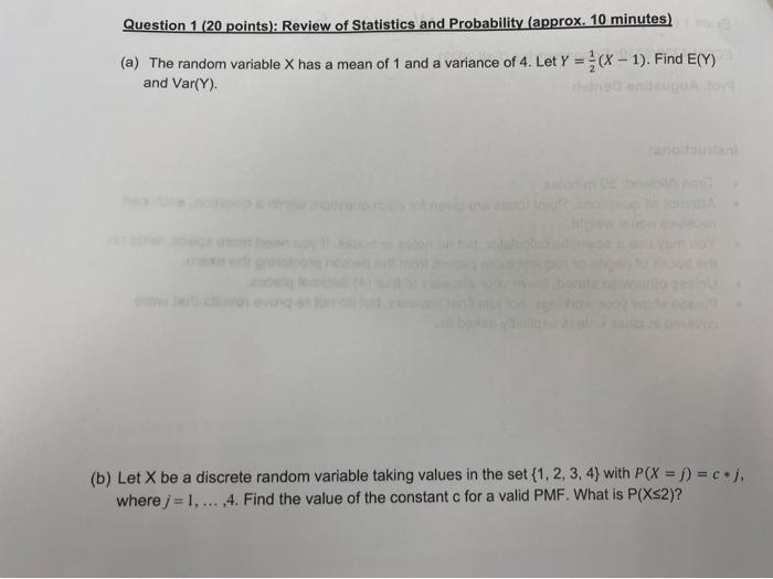 Solved Question 1 ( 20 points): Review of Statistics and | Chegg.com