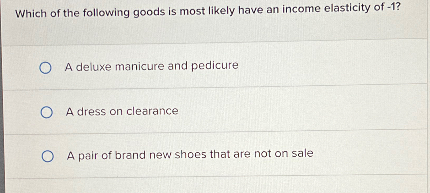 Solved Which of the following goods is most likely have an | Chegg.com