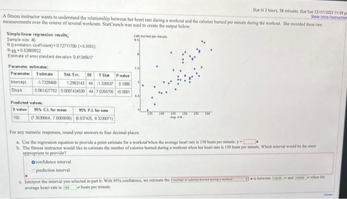 Solved A fitness instructor wants to understand the | Chegg.com