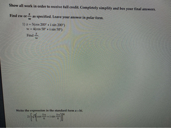 Solved Show all work in order to receive full credit. | Chegg.com