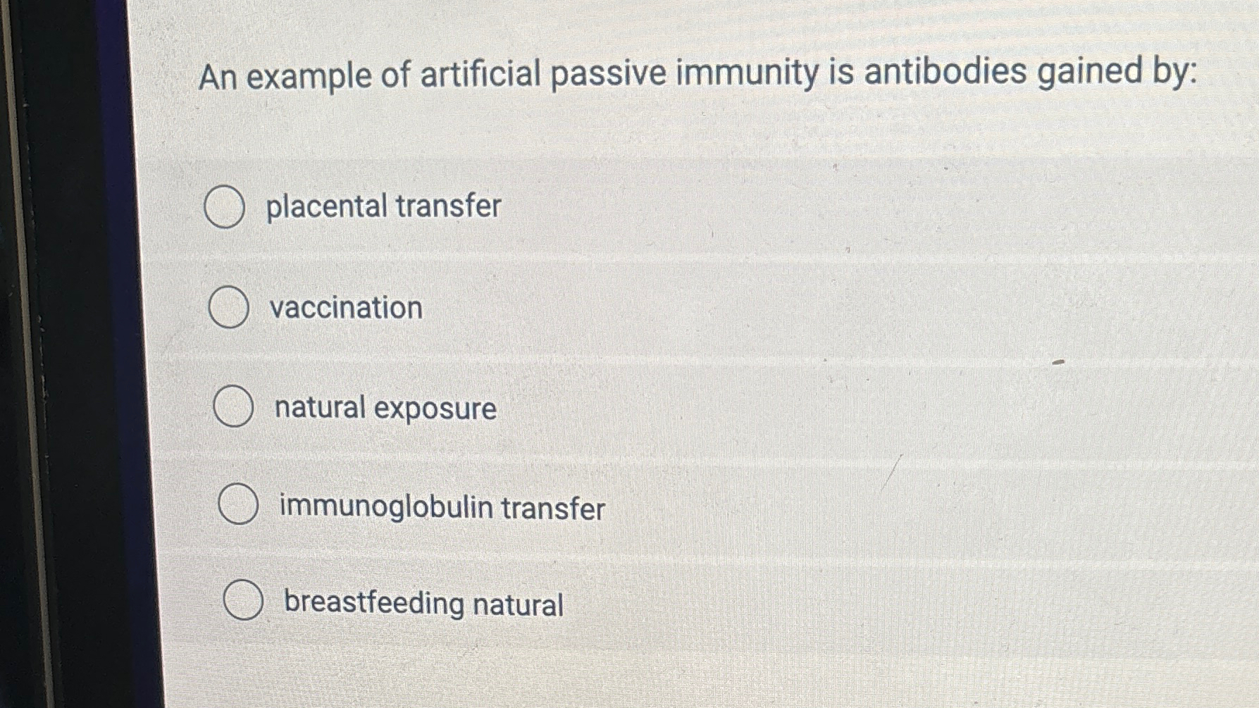 Solved An example of artificial passive immunity is | Chegg.com