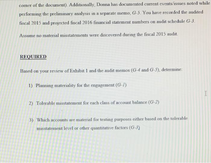 Solved Planning Materiality & Tolerable Misstatement