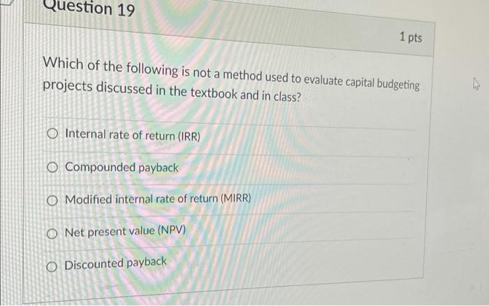 Solved Question 19 1 pts Which of the following is not a | Chegg.com