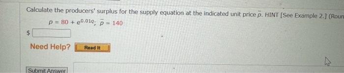Solved Calculate the producers' surplus for the supply | Chegg.com