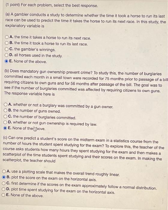 Solved (1 point) For each problem, select the best response. | Chegg.com
