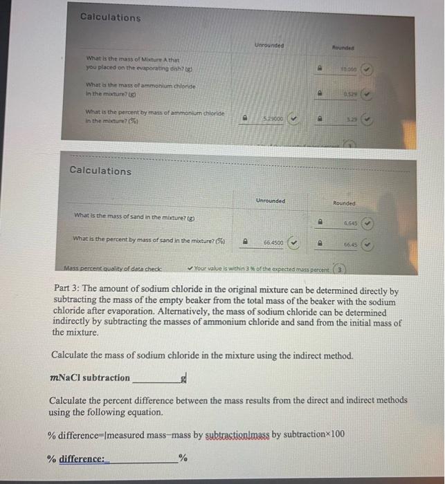 Solved Part 3 The amount of sodium chloride in the original