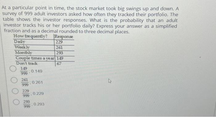 Solved At a particular point in time, the stock market took | Chegg.com