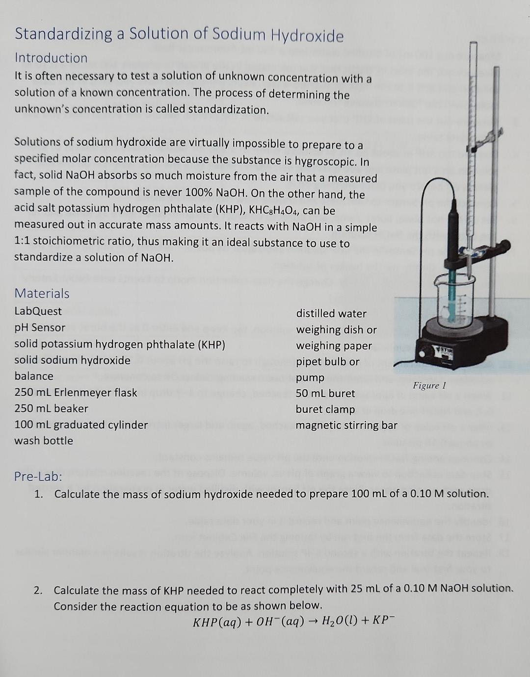 Solved Standardizing a Solution of Sodium Hydroxide