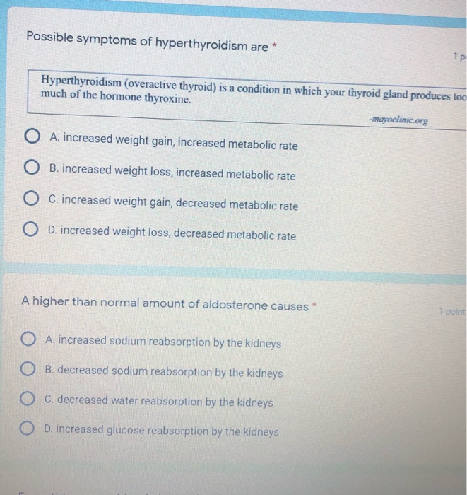 Solved Possible Symptoms Of Hyperthyroidism Are Hyperthy Chegg Com