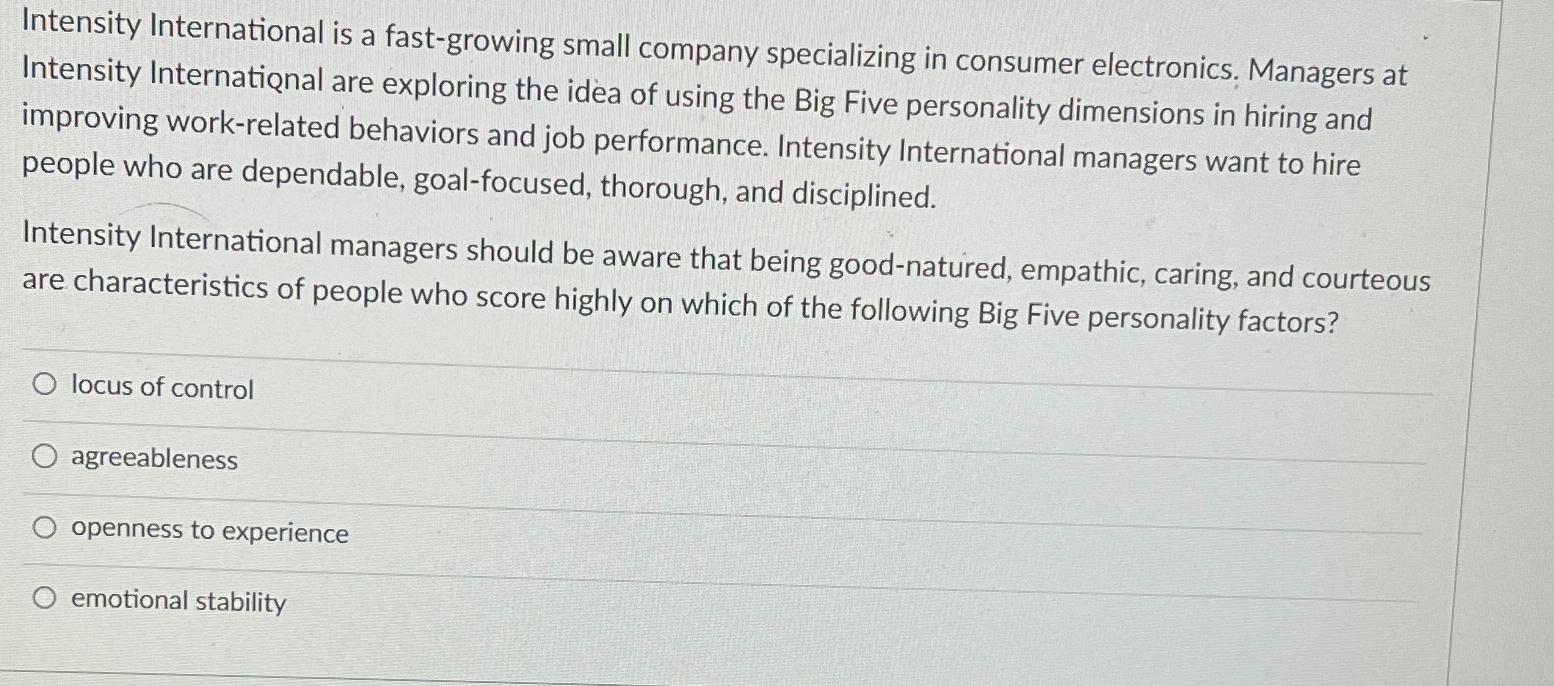 Solved Intensity International is a fast-growing small | Chegg.com