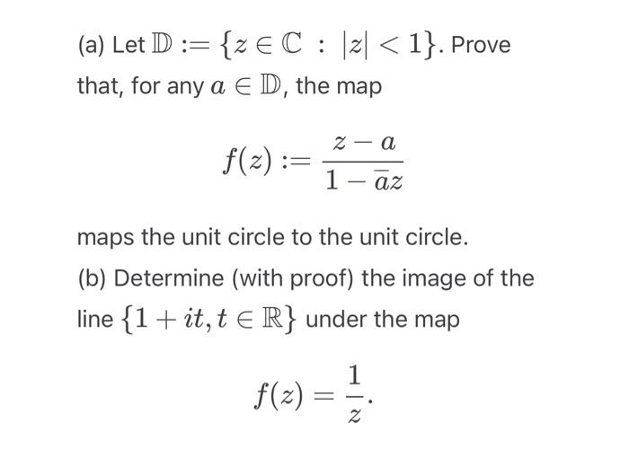 Solved (a) Let D:={z∈C:∣z∣