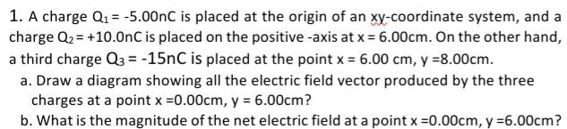 Solved 1. A charge Q1 = -5.00nC is placed at the origin of | Chegg.com