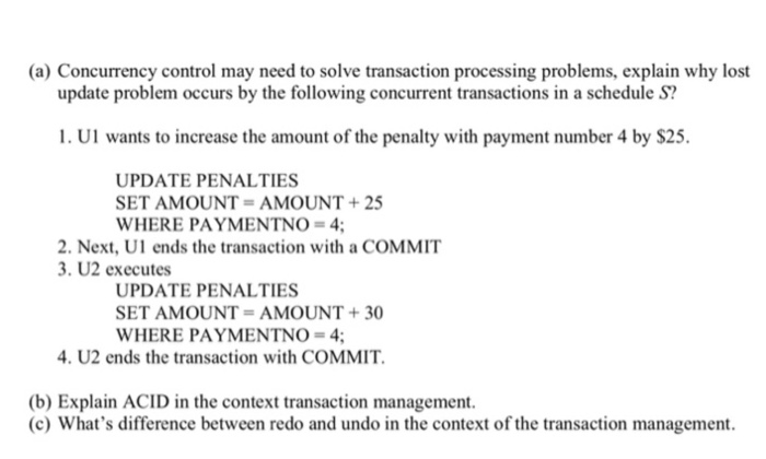 Solved (a) Concurrency Control May Need To Solve Transaction | Chegg.com