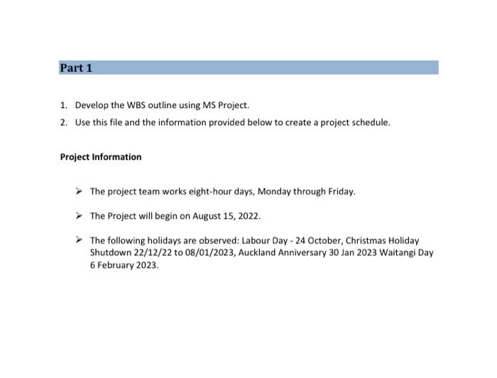 Solved PROJECT MANAGEMENT: Task: Do an MS Project File using | Chegg.com