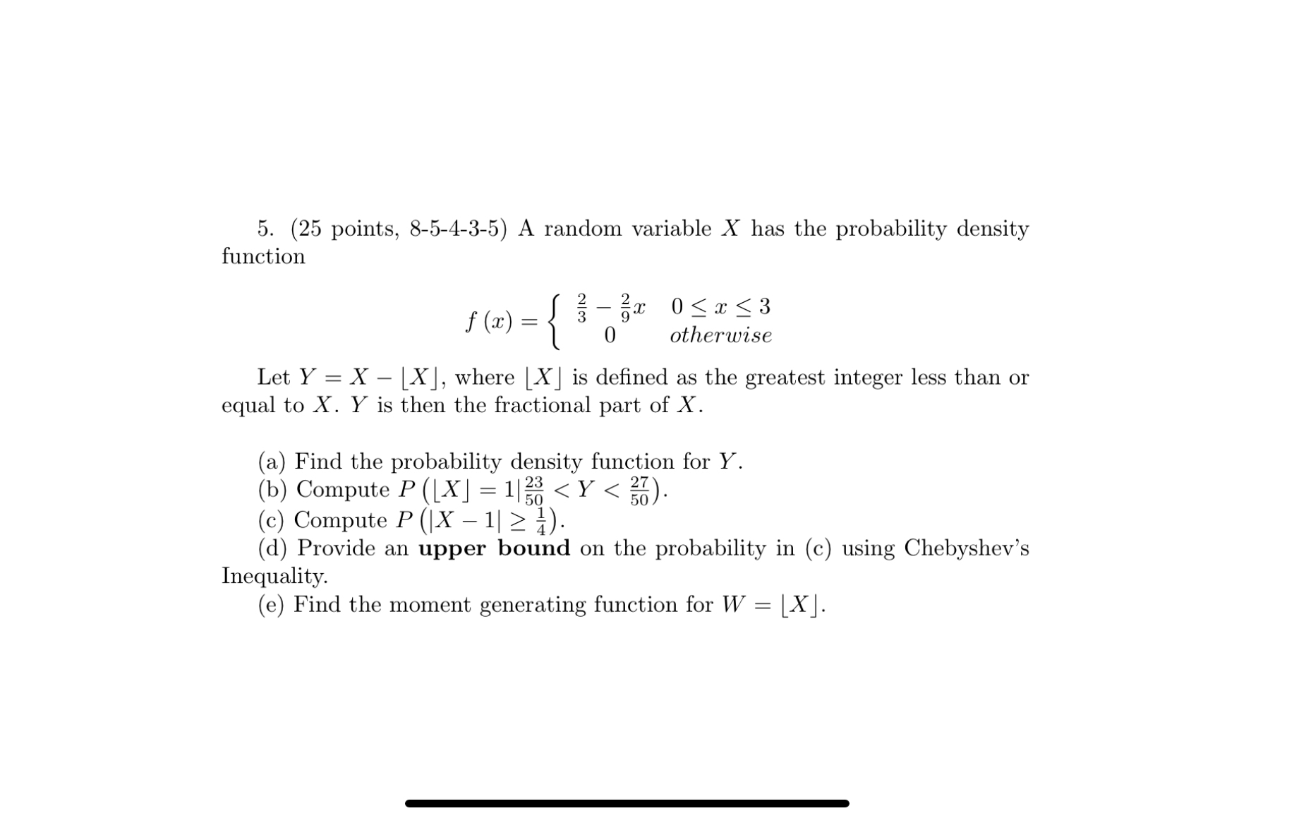 Solved 25 points 8 5 4 3 5 A Random Variable X has The Chegg