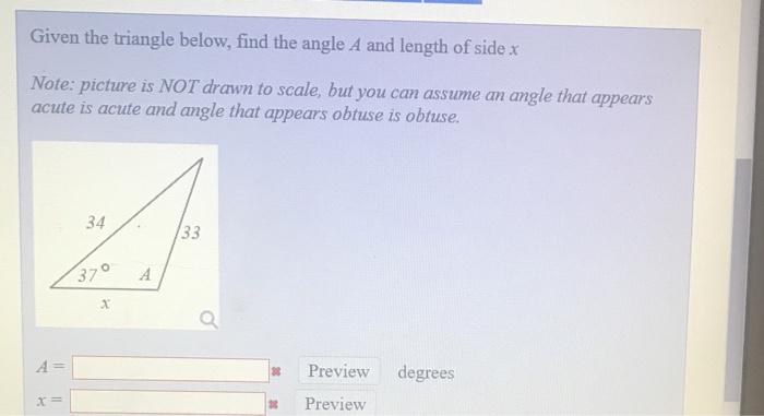 Solved Given the triangle below, find the angle A and length | Chegg.com
