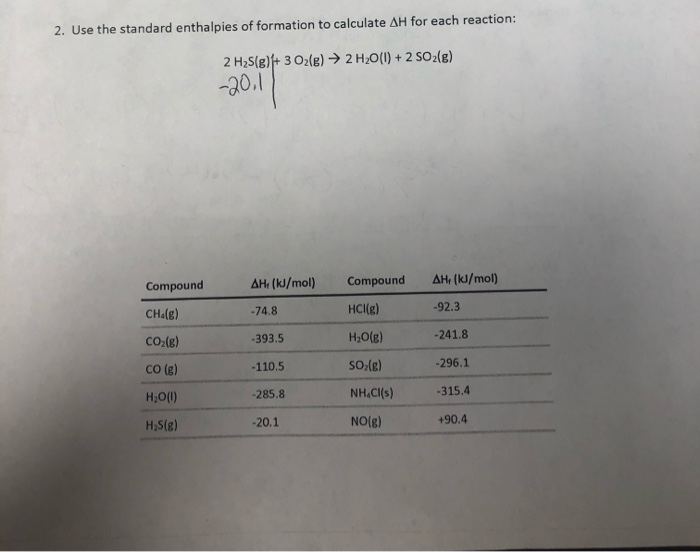 Solved 2. Use the standard enthalpies of formation to | Chegg.com