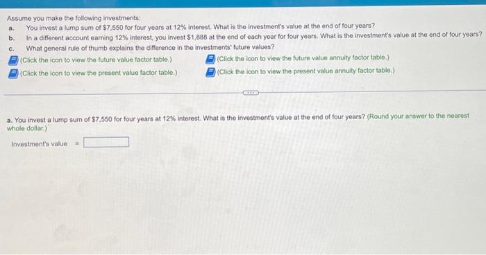 Solved Assume You Make The Following Investments: A. You | Chegg.com