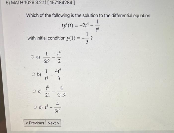 Solved Which of the following is the solution to the | Chegg.com