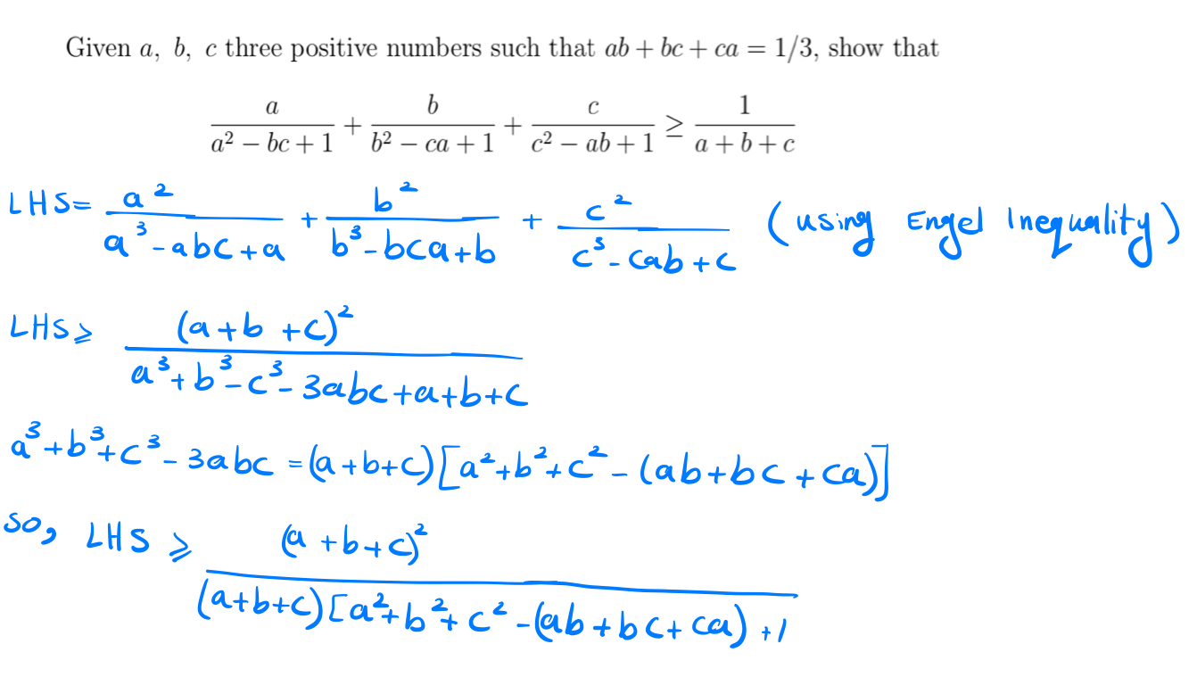 Solved Given a,b,c ﻿three positive numbers such that | Chegg.com
