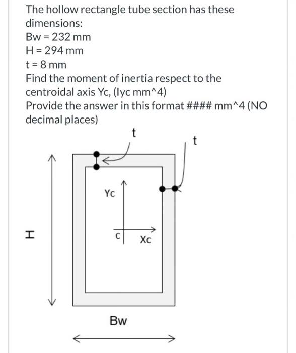 Solved The hollow rectangle tube section has these | Chegg.com