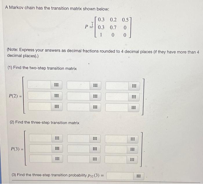 Solved A Markov chain has the transition matrix shown below: | Chegg.com