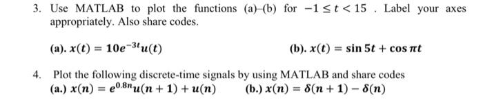 Solved 3. Use MATLAB to plot the functions (a)-(b) for -1 st | Chegg.com