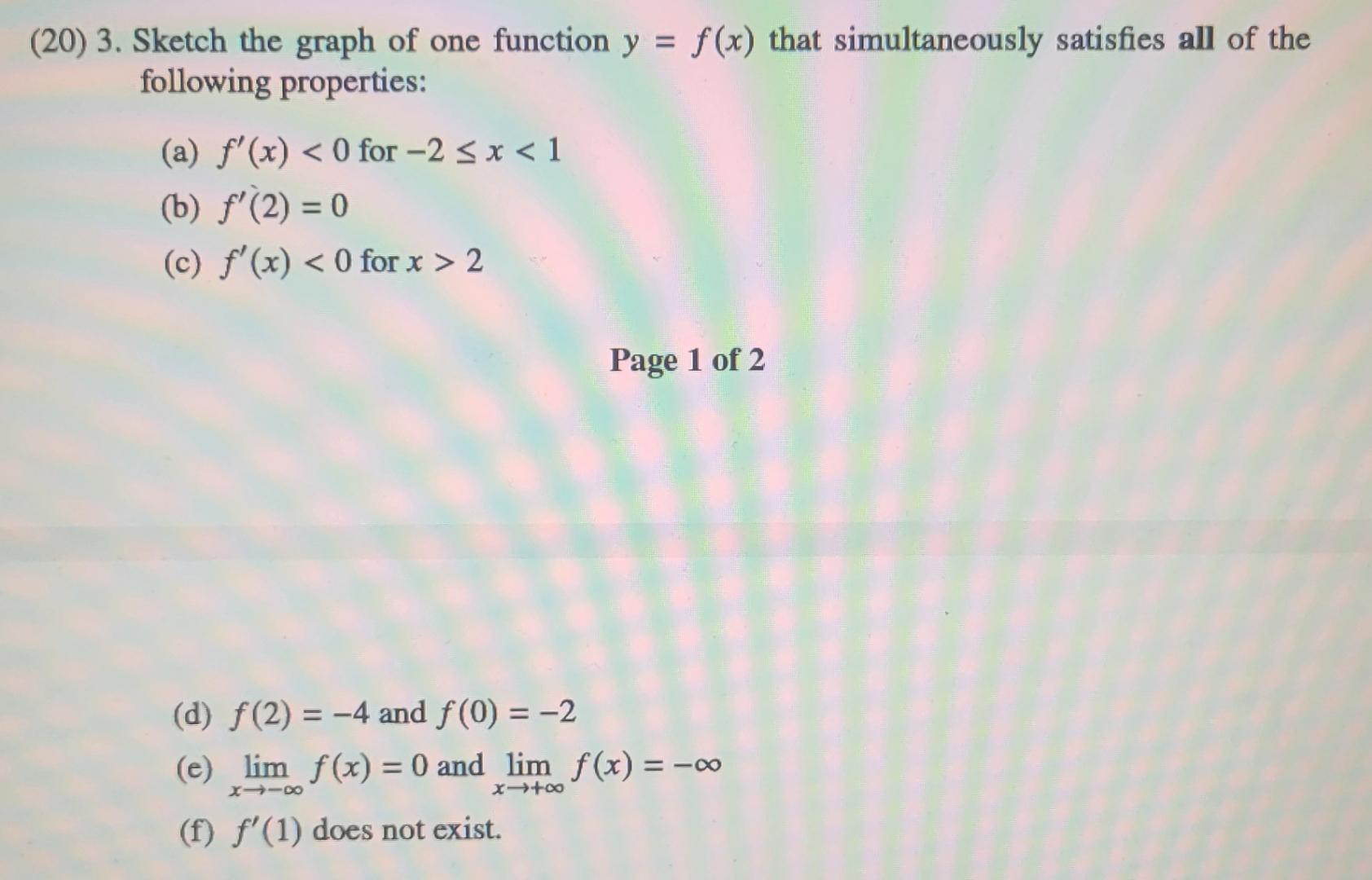 Solved (20) 3. ﻿Sketch the graph of one function y=f(x) | Chegg.com